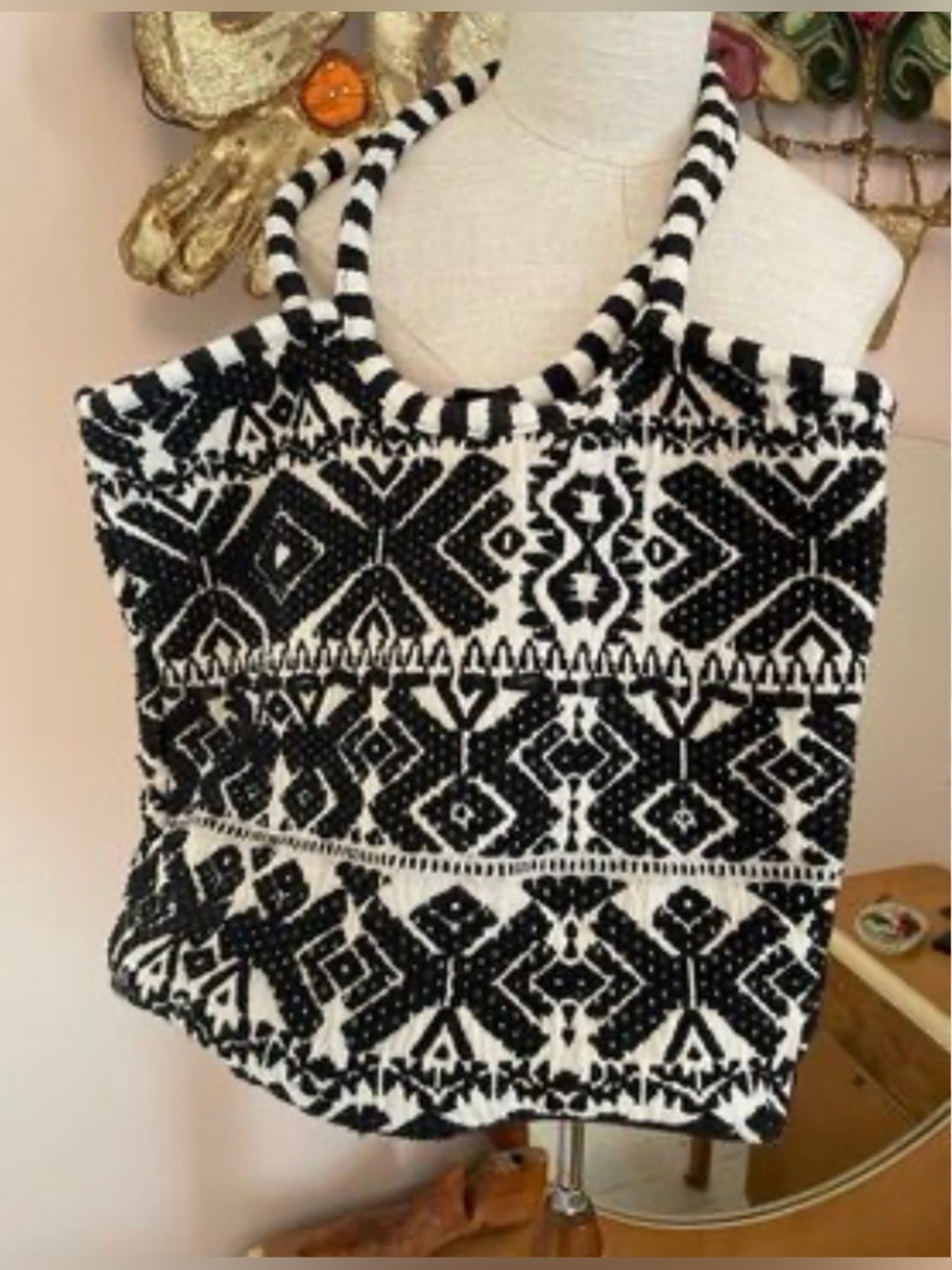 Black and White Patterned Women's bag